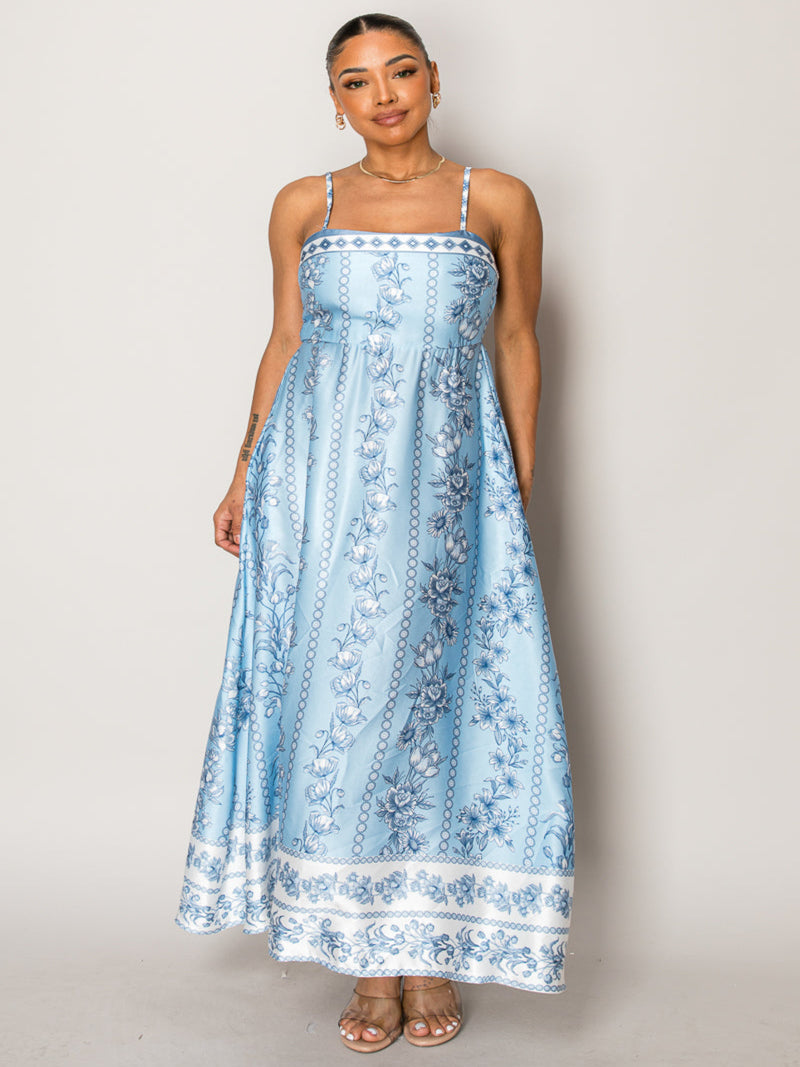 Endless Moon Resort Wear Blue Floral Maxi Dress Wholesale Endless Moon Resort Wear Blue Floral Maxi Dress Wholesale