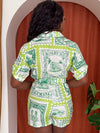 Vibrant Green Stamps Short Jumpsuit: Ideal Vacationwear