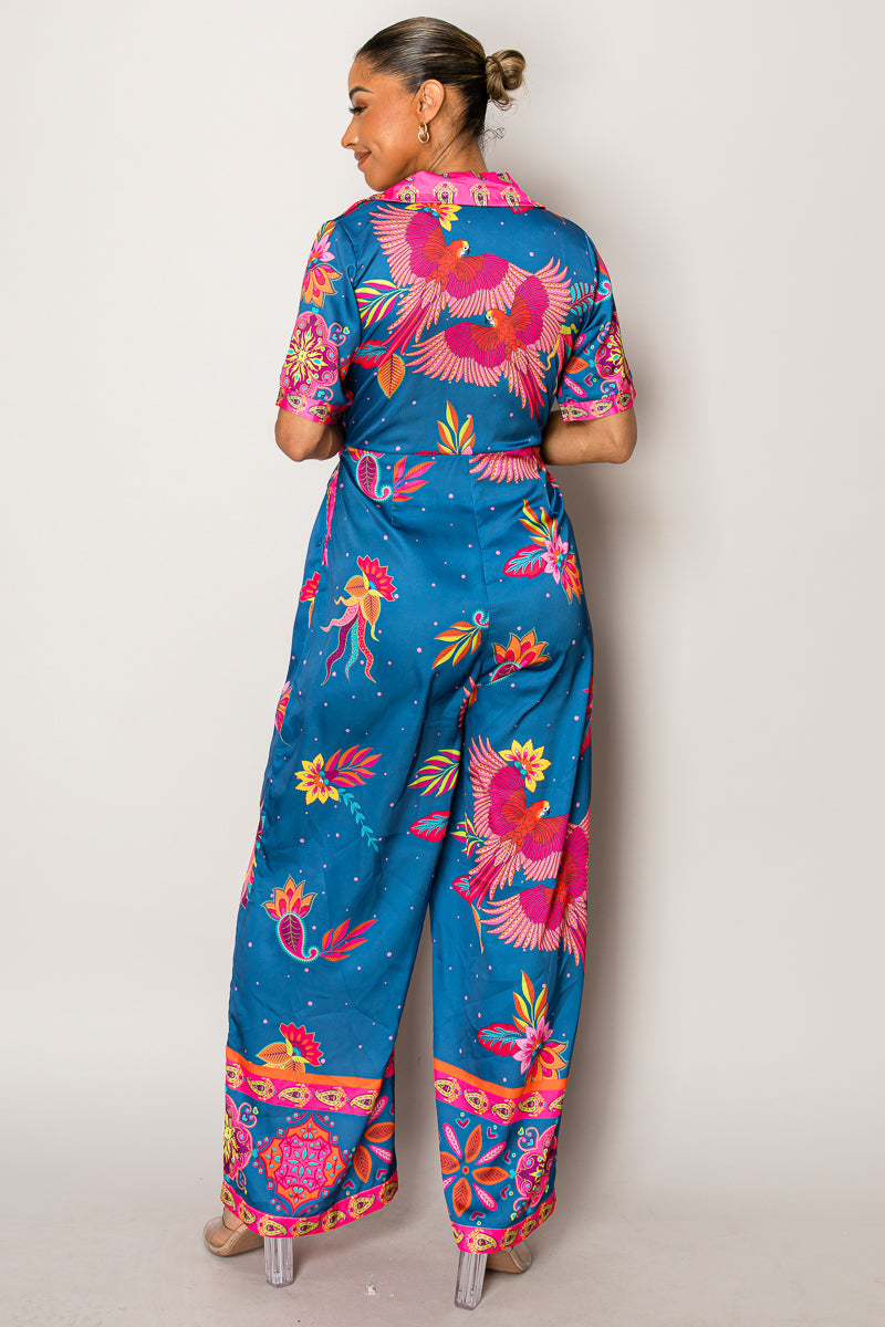 Wholesale vacation outfit featuring tropical floral and phoenix motifs