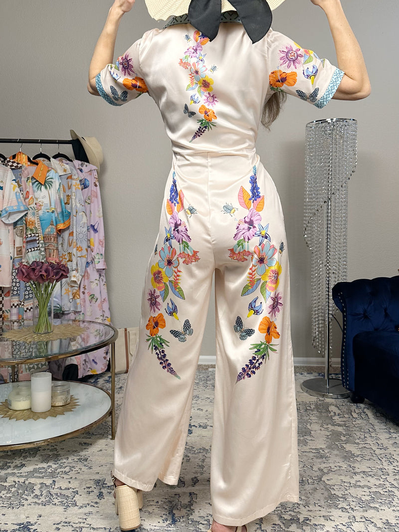 Floral Elegance Satin Jumpsuit – Resort Luxe Collection