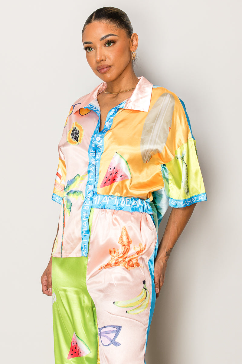 Colorful short-sleeve co-ord perfect for summer resort collections