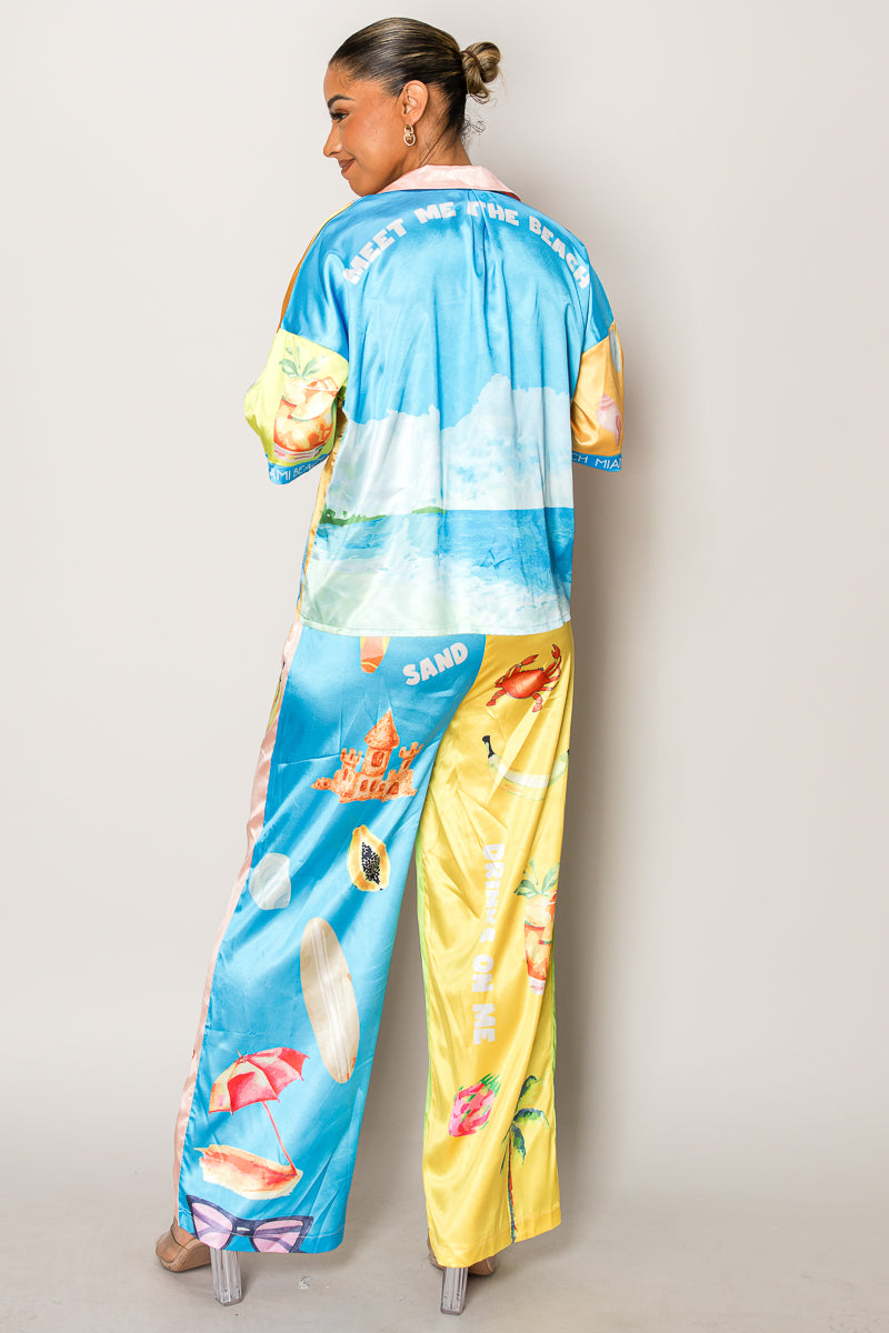 Wholesale vacation outfit featuring sailboats, fruit, and sea motifs