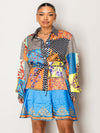 Endless Moon printed resort wear set with patchwork top and shorts