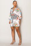 Endless Moon short resort dress with waist tie and bold design