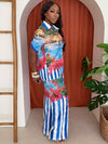 Coastal View Print Stripe Pant And Shirt Resort Wear Set