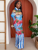 Coastal View Print Stripe Pant And Shirt Resort Wear Set