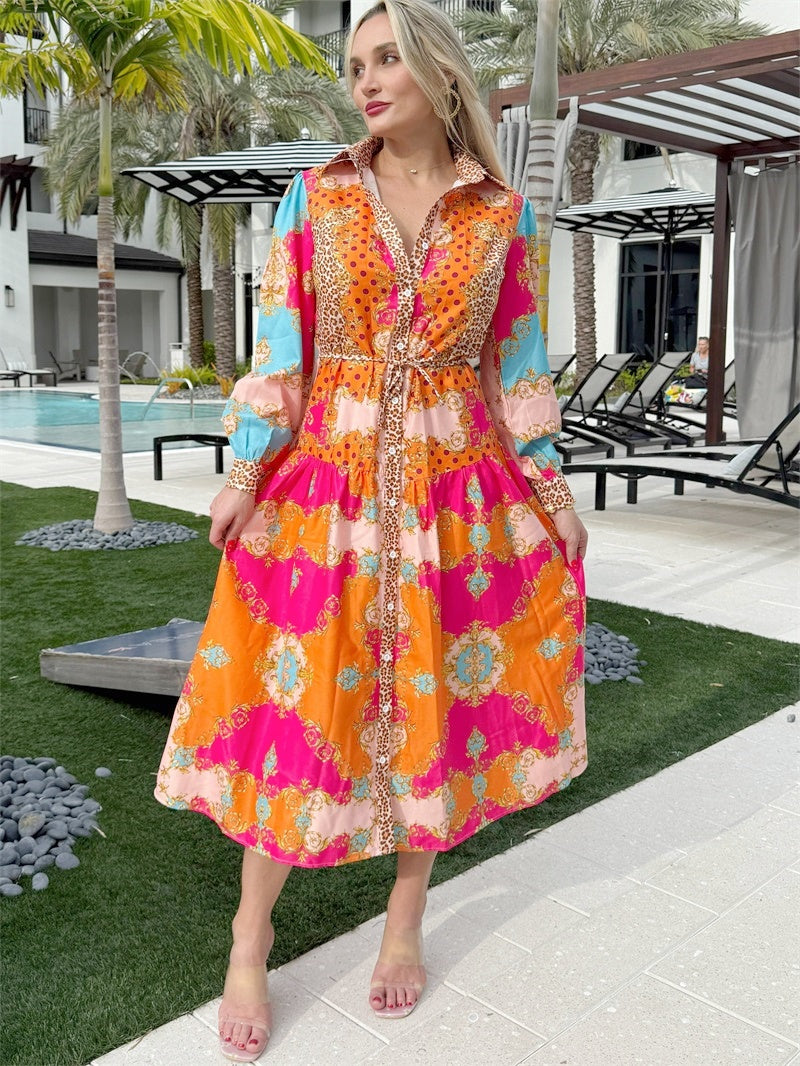 Bright Summer Tropical Fusion Floral Resort Wear Maxi Dress