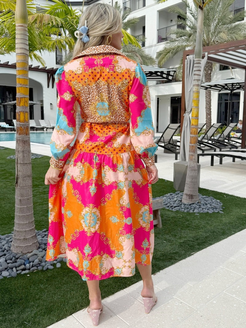 Bright Summer Tropical Fusion Floral Resort Wear Maxi Dress