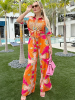 Colorful Bohemia Leopard Print Pant And Shirt Resort Wear Set