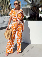 Sun Kissed Radiance Tropics Palm Pant And Shirt Resort Wear Set