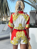 Baroque Gold Tropical Floral Short and Shirt Resort Wear Set