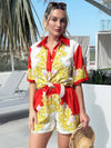 Baroque Gold Tropical Floral Short and Shirt Resort Wear Set