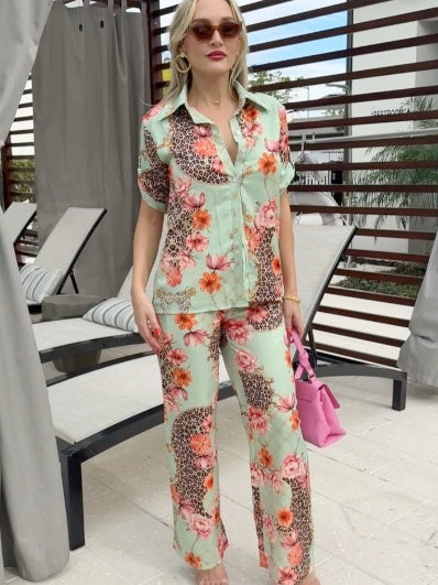 Vibrant Tropical Fun and colorful Pant And Shirt Resort Wear Set