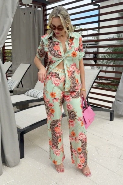 Vibrant Tropical Fun and colorful Pant And Shirt Resort Wear Set