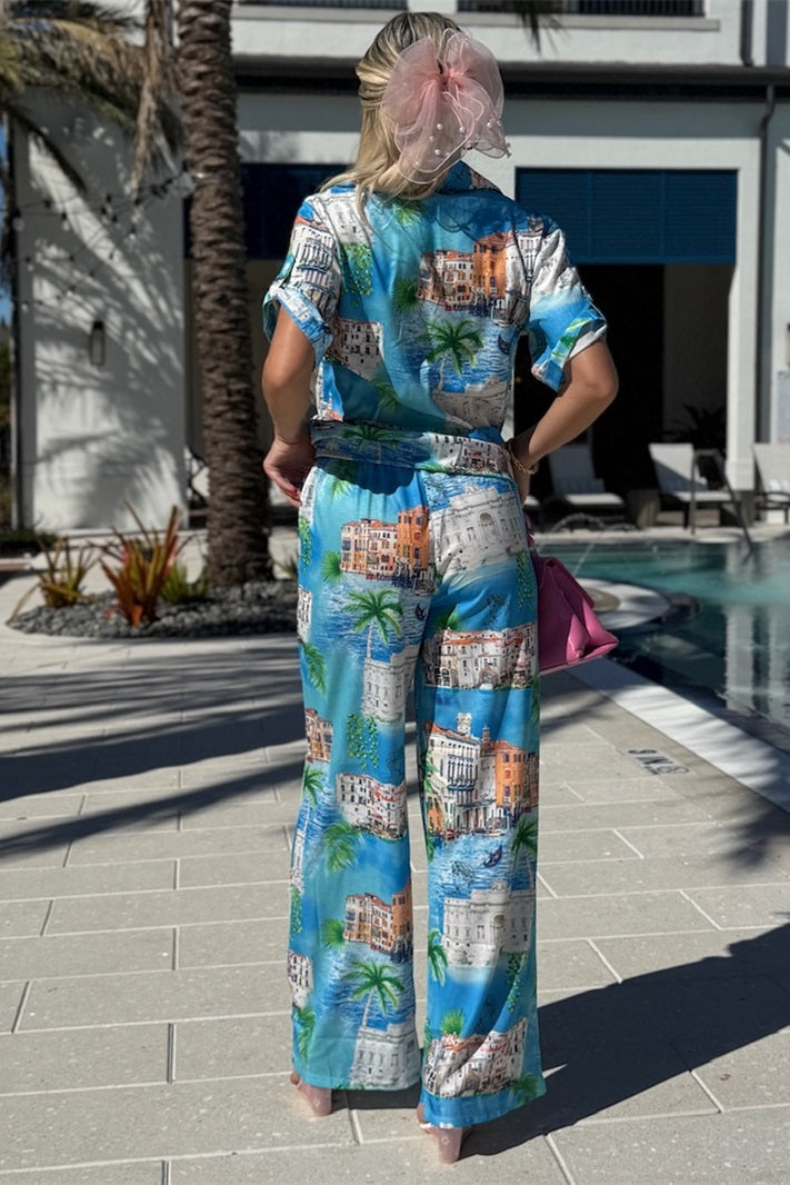 Summer Cocktail Colorful Pant And Shirt Resort Wear Set