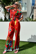 Tropical Paradise Elegance Bold Print Pant And Shirt Resort Wear Set