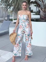 Tropical Breeze Floral Petal Strapless Resort Wear Jumpsuit