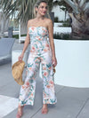 Tropical Breeze Floral Petal Strapless Resort Wear Jumpsuit