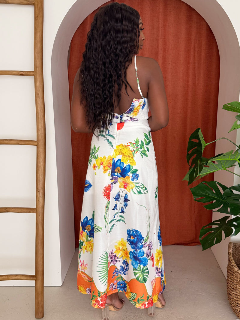 Exotic Tropical Floral Bloom Paradise Resort Wear Maxi Dress