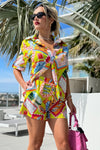 Tropical Colorful Block Chic Short and Shirt Resort Wear Set