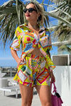 Tropical Colorful Block Chic Short and Shirt Resort Wear Set