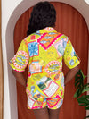 Tropical Colorful Block Chic Short and Shirt Resort Wear Set