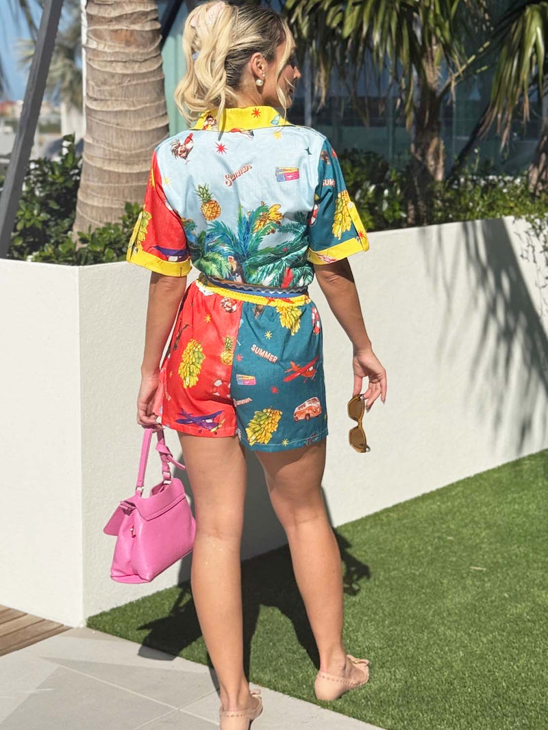 Retro Tropical Dream Pop Island Short and Shirt Resort Wear Set