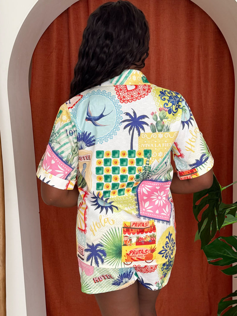 Vibrant Vacation Tropic Short and Shirt Resort Wear Set
