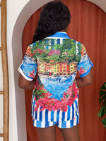 Coastal Views Vibrant Stripe Short and Shirt Resort Wear Set