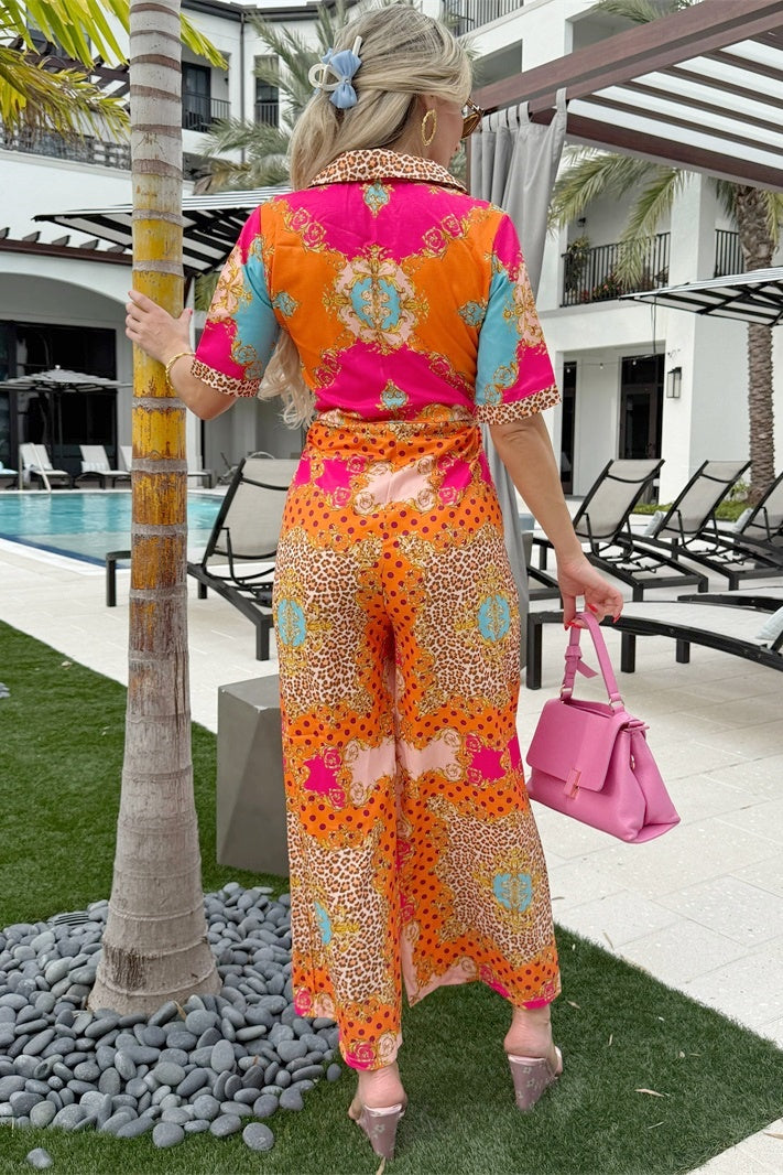 Colorful summer jumpsuit with mixed prints
