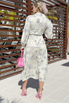 Button-front prairie-style dress with countryside scenes