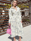 Cream toile print midi dress with long sleeves