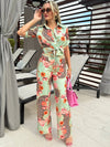 Colorful Floral Leopard Print Pant And Shirt Resort Wear Set