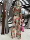 Colorful Floral Leopard Print Pant And Shirt Resort Wear Set