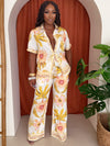 Tropical Yellow Floral Print Shirt and Pant Set