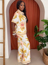 Tropical Yellow Floral Print Shirt and Pant Set