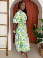 Vintage Voyage Green Stamp Print Midi Dress