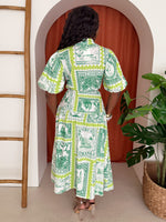 Vintage Voyage Green Stamp Print Midi Dress