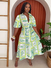 Vintage Voyage Green Stamp Print Midi Dress