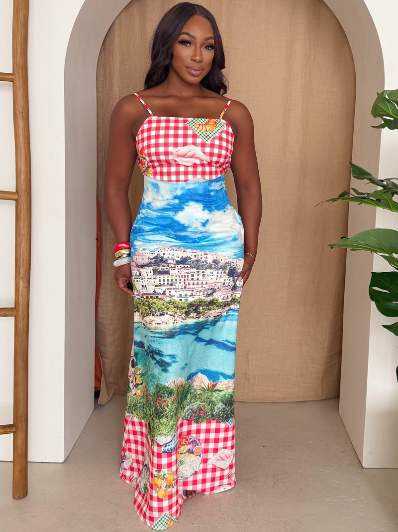Coastal Picnic Print Resort Dress