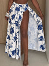 White & Blue Breezy Hibiscus Wrap Skirt
