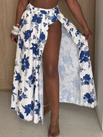 White & Blue Breezy Hibiscus Wrap Skirt