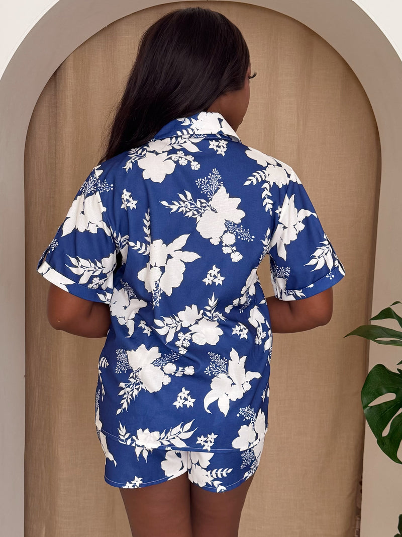Seaside Escape | Navy & White Floral Resort Shorts Set