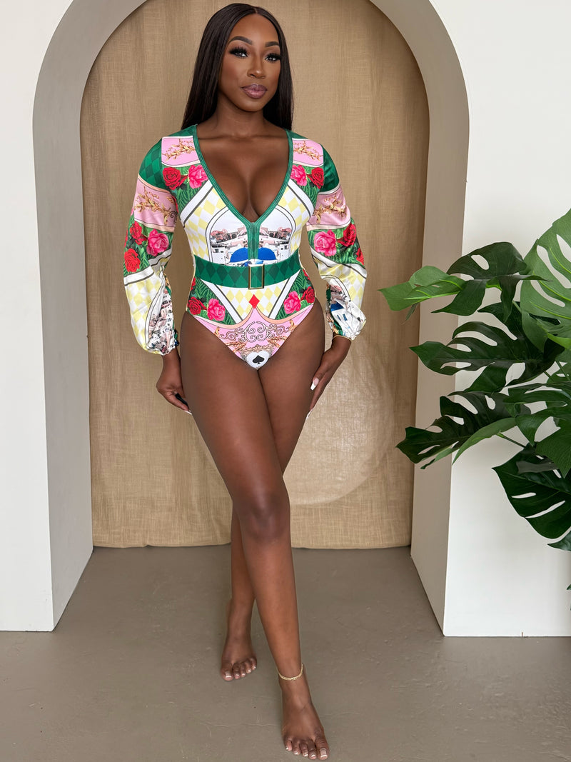 Mediterranean Baroque Long Sleeve One-Piece Swimsuit