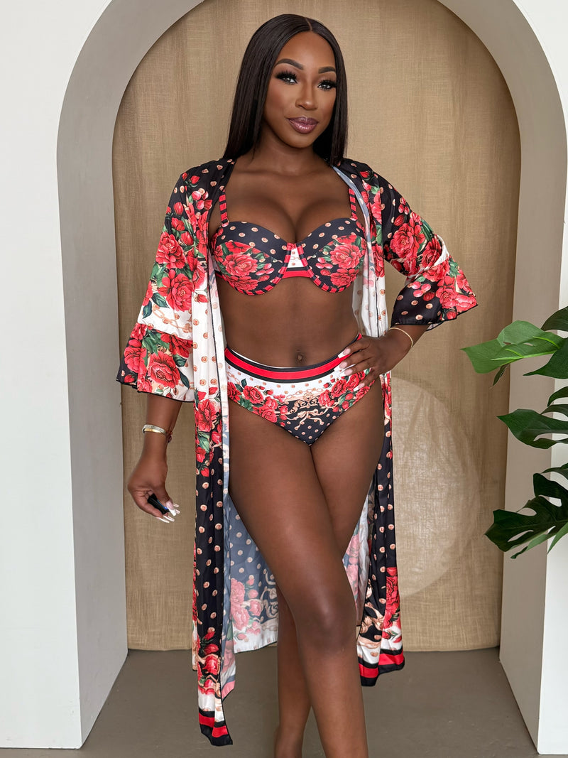Midnight Bloom Rose & Polka Dot Cover-Up
