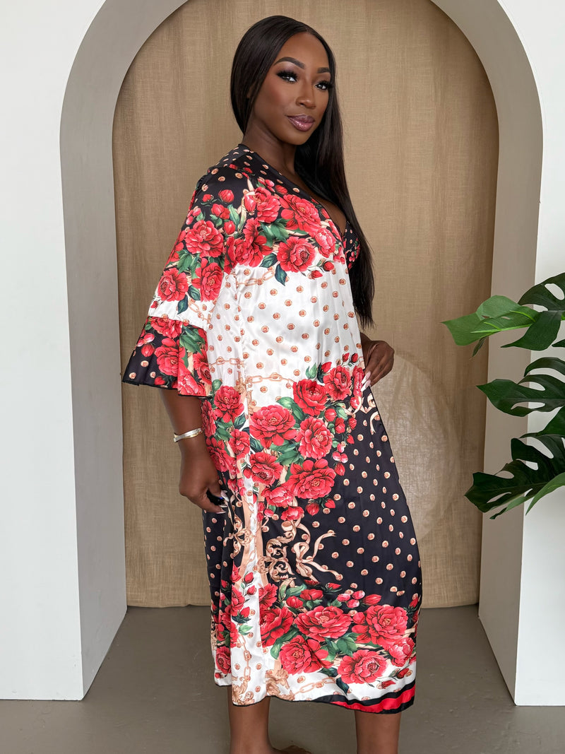 Midnight Bloom Rose & Polka Dot Cover-Up