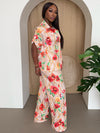 Golden Tropics Peach Floral Chain Print Pants Set