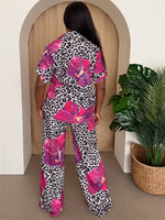 Leopard & Floral Print Pant Shirt Set