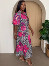 Leopard & Orchid Print Puff Sleeve Dress