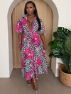 Leopard & Orchid Print Puff Sleeve Dress